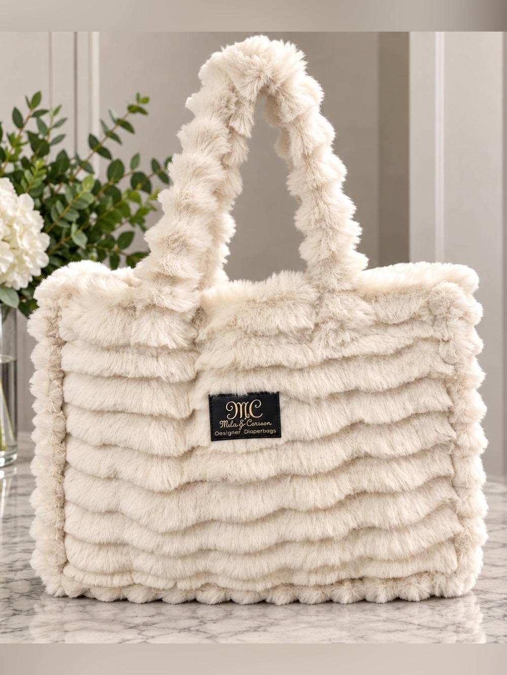 Minky Couture Faux Fur Cream Plush Tote Bag  MC Minky Couture Designer Blanket